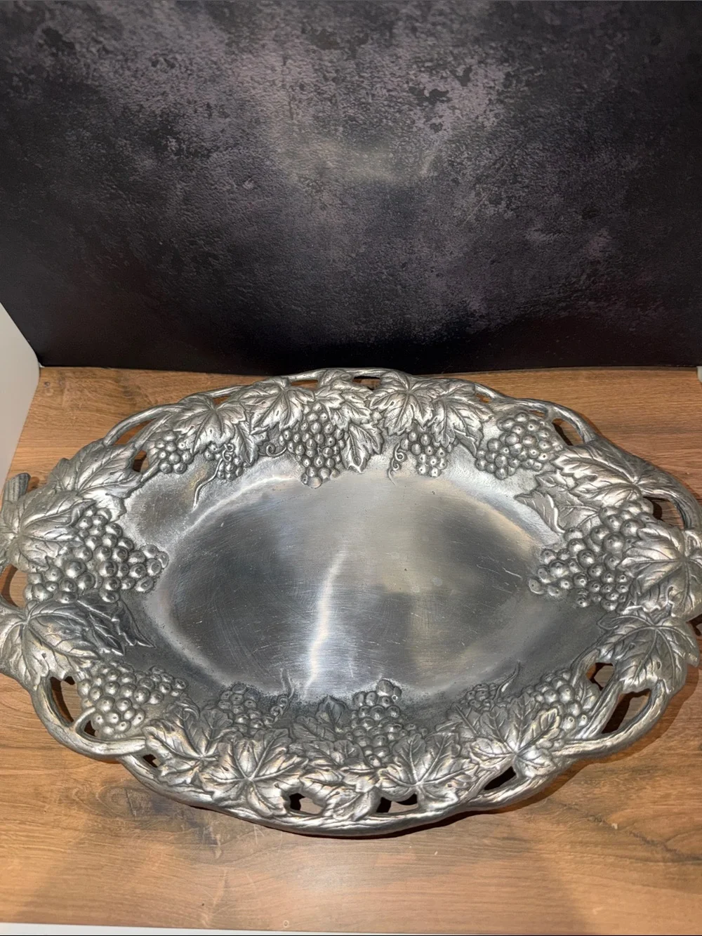 Arthur Court Silver-Tone Grape & Leaf Oval Serving Platter